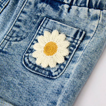 Girls Summer Mustard Top Flower Denim Short Set