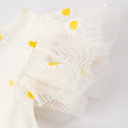 Grils Summer Princess Daisy Flower White Tulle Dress