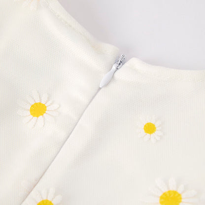 Grils Summer Princess Daisy Flower White Tulle Dress