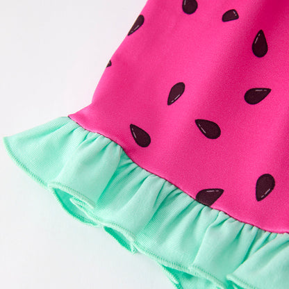 Girls Summer Watermelon Embroidered Teal Hot Pink Short Set