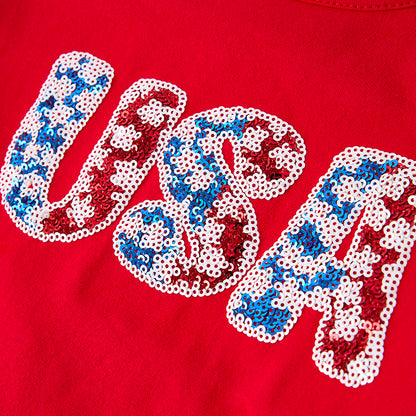 Girls Summer USA sequins July 4th White Denim Short Set
