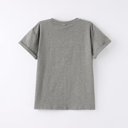 Mommy And Me July 4th Patch Applique USA Grey Cotton T-Shirt