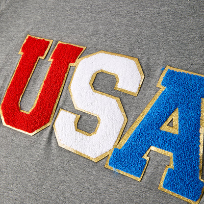 Mommy And Me July 4th Patch Applique USA Grey Cotton T-Shirt