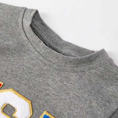 Mommy And Me July 4th Patch Applique USA Grey Cotton T-Shirt
