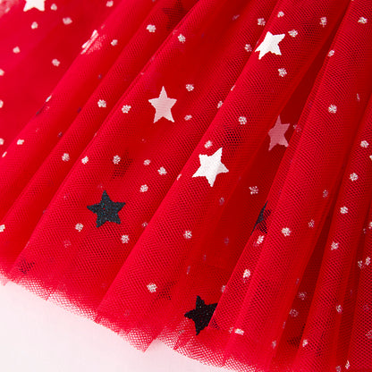 Girls July 4th Flag Embroidered Red Tulle Skirt Set