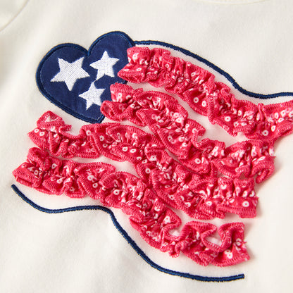 Girls July 4th Flag Embroidered Red Tulle Skirt Set
