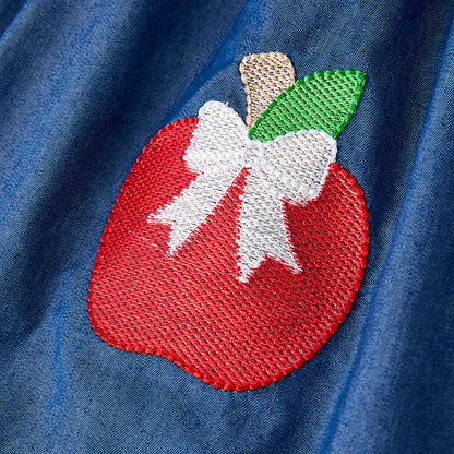 Girls Back To School Blue Apple Embroidered Dress