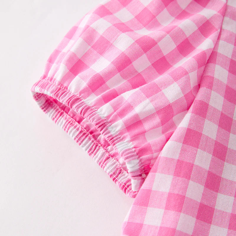 Girls Back To School Pink Plaid Pencil Denim Short Set