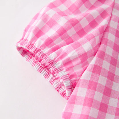 Girls Back To School Pink Plaid Pencil Denim Short Set