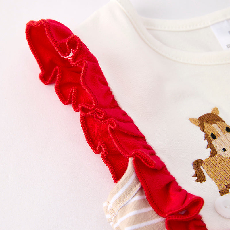 Girls Summer Farm Embroidered Ruffled Dress