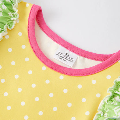 Girls Summer Yellow Dot Floral Print Soft Dress