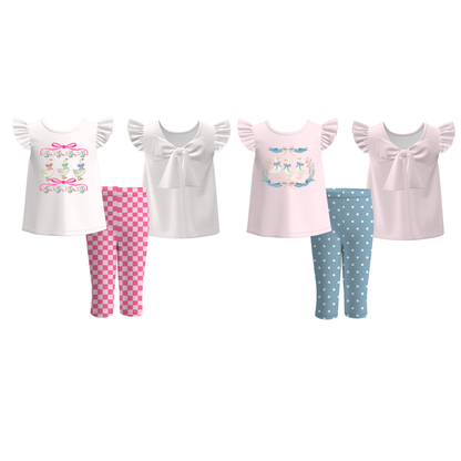 Girls Summer Silly Goose Print White Top Legging Set