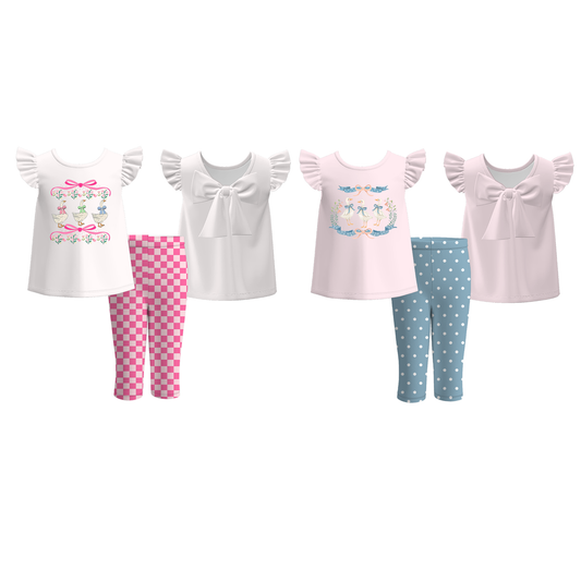 Girls Summer Silly Goose Print White Top Legging Set