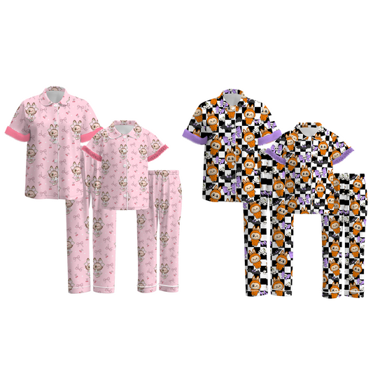 Mommy And Me Fall Halloween Cartoon Cozy Fur Pajamas Set