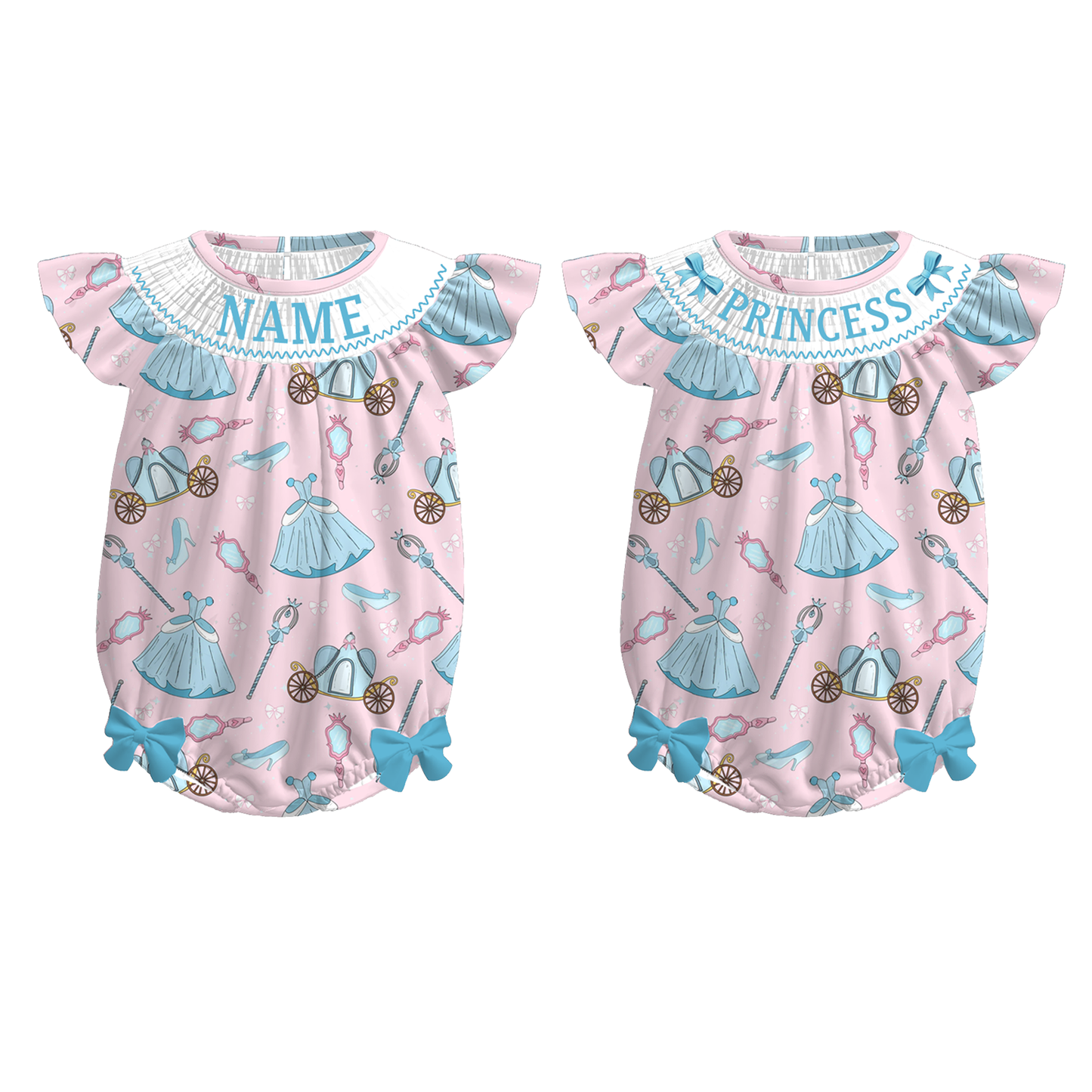 Baby Girls Fall Pink Blue Princess Custom Name Romper