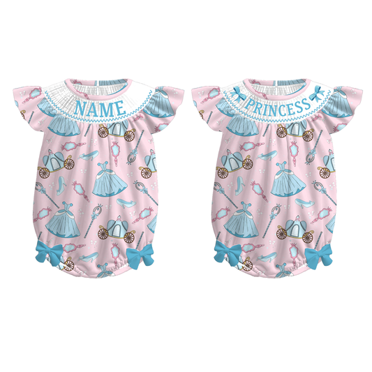 Baby Girls Fall Pink Blue Princess Custom Name Romper