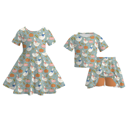 Girls Summer Fall Silly Goose Dress & Athletic Skirt Set