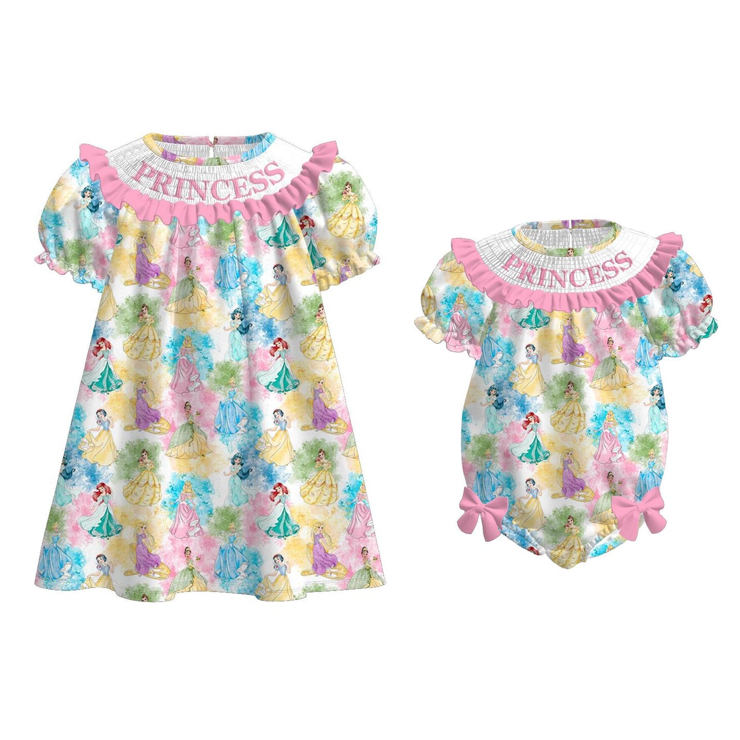 2026 Summer Princess Pink Embroidery Smock Dress & Romper
