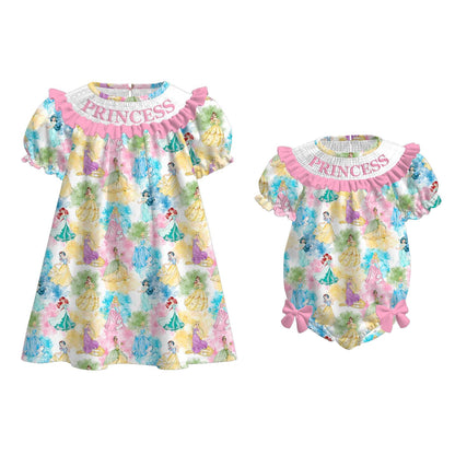 2026 Summer Princess Pink Embroidery Smock Dress & Romper