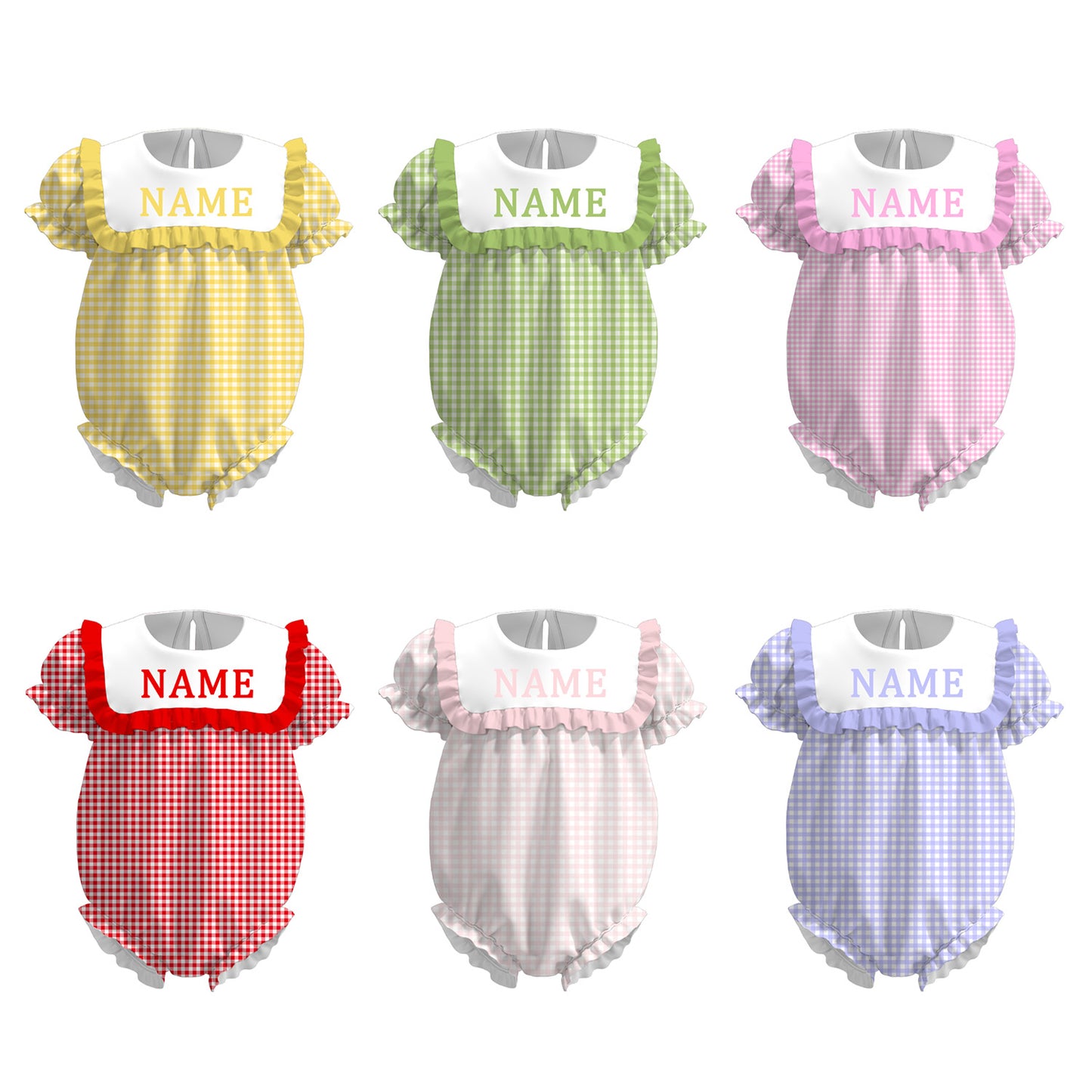 Spring Summer Plaid Custom Name Embroidery Romper