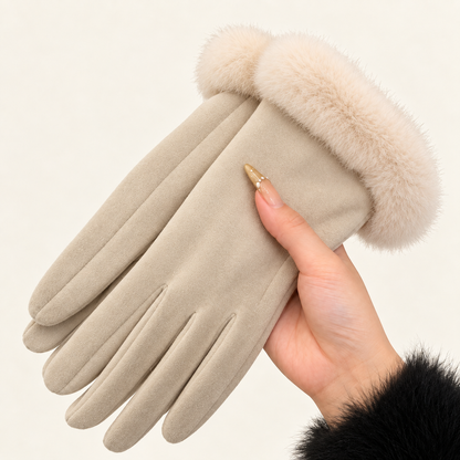 Women’s Touchscreen Winter Gloves with Faux Rabbit Fur Cuffs & Warm Fleece Lining