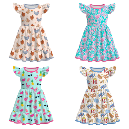 Girls Summer Chick Flamingo Pop Corn Print Cute Dress