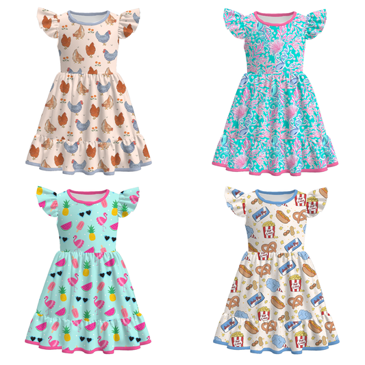 Girls Summer Chick Flamingo Pop Corn Print Cute Dress