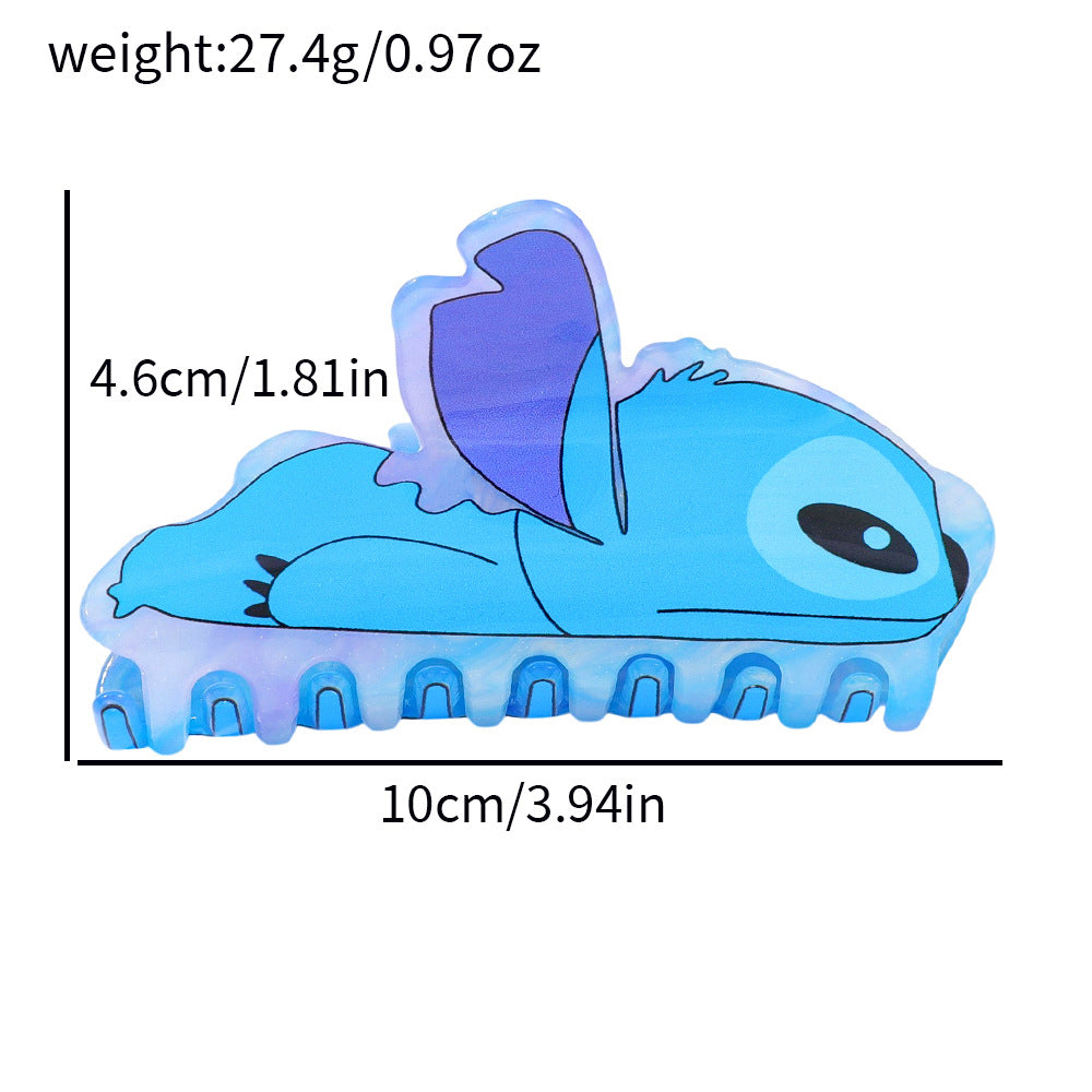 Cartoon Blue Alien Character Stitch Acrylic Hair Claw Clip for Girls Trendy Fan Merch Accessory
