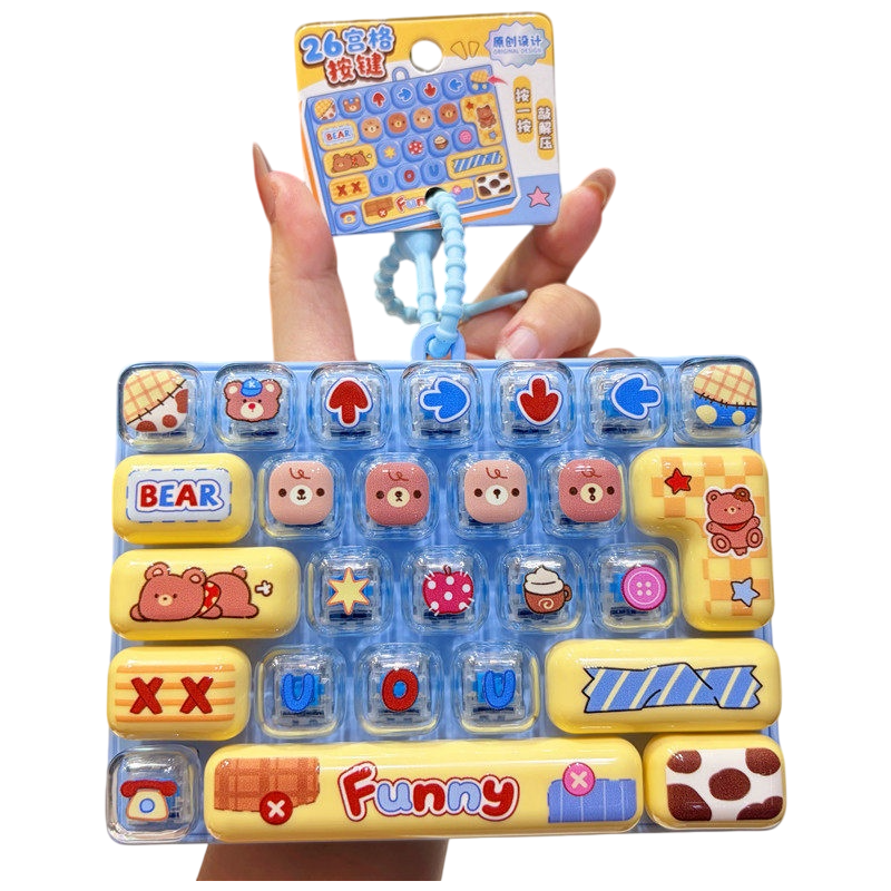 Transparent Dual-Color 26-Key Fidget Keyboard Keychain – Clicky Stress Relief Toy