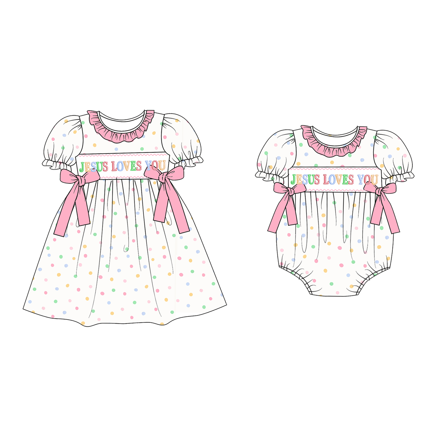 Easter JESUS LOVES ME Smock Embroidery Girls Dress & Romper