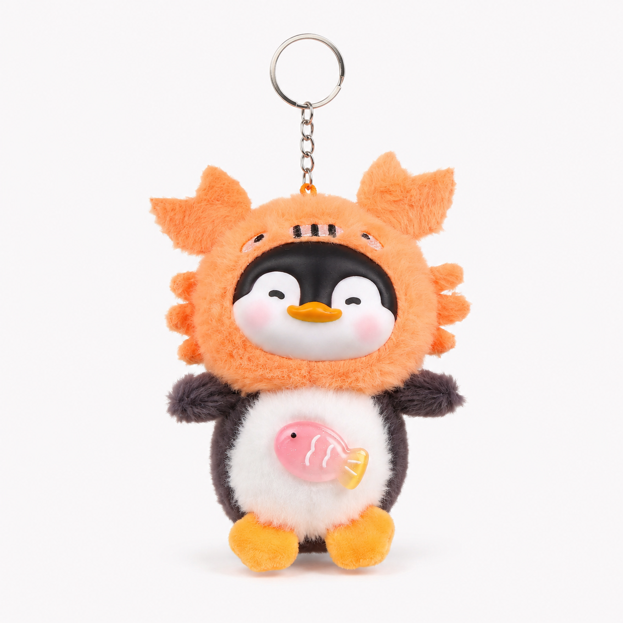 Plush Penguin Bag Charm Keychain with Vinyl Face Fuzzy Animal Accessory for Bags & Gifts