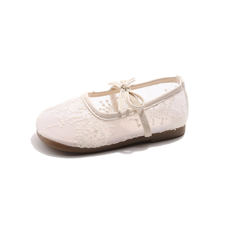 Girls Lace Bow Ballet Flats – Elastic Strap Dress Shoes & Backless Slippers