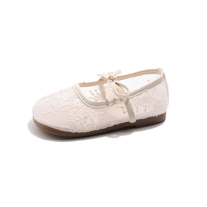Girls Lace Bow Ballet Flats – Elastic Strap Dress Shoes & Backless Slippers