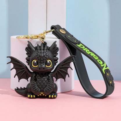 Cartoon Black Dragon PVC Keychain Flying Dragon Bag Charm Soft Rubber Pendant