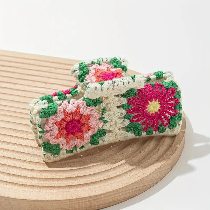 Crochet Flower Hair Claw Clip Strawberry Daisy Cottagecore Style Hair Accessory