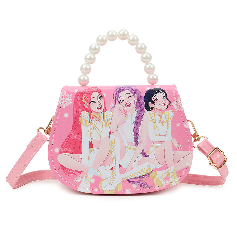 K-POP Demon Hunters Anime Print Kids Crossbody Bag with Pearl Handle & PU Strap