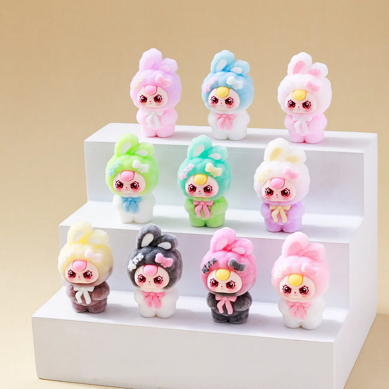 Bunny Capybara Baby-three Flocked Mini Figurine Desktop Ornament Car Decoration Collectible Toy