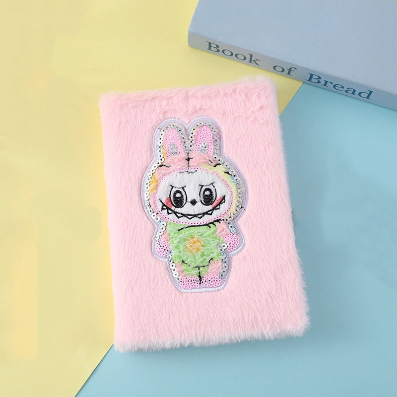 Labubu Embroidery Plush Sequins Notebook Candy Color Diary for Kids Students & Office Notes