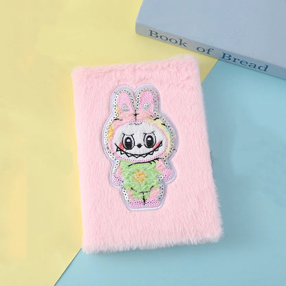Labubu Embroidery Plush Sequins Notebook Candy Color Diary for Kids Students & Office Notes