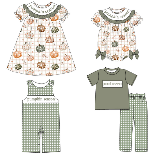 Halloween PUMPKIN SEASON Smocked Embroidery Sibling Set