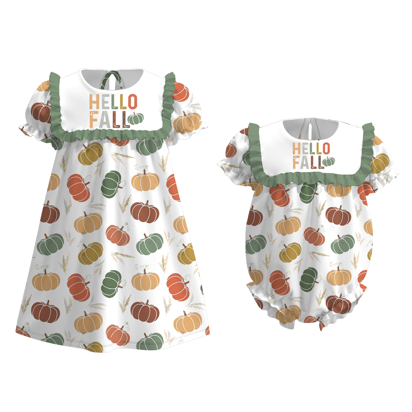 Girls Sister HELLO FALL Pumpkin Embroibery Sibling Clothes