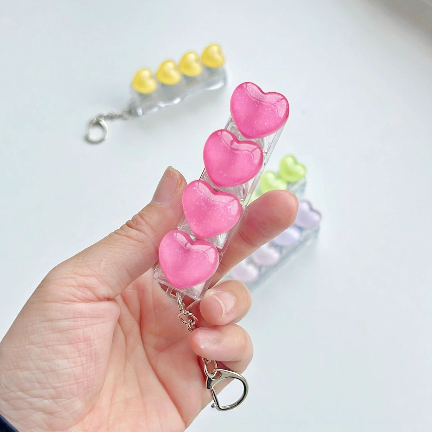 Ice-Translucent Heart Keycap Stress Relief Keychain Keyboard-Style Pendant Charm