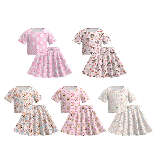 Girls Summer Animals Pet Print Skirt Set