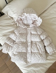 Winter Girls’ Floral Hooded Coat Thick Fleece-Lined Warm Jacket 3 Colors