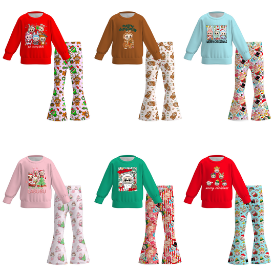 Girls 2 Pieces Labubu Themed Printed Top + Pant Set