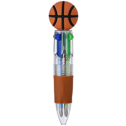 Mini 4-Color Ballpoint Pen with Sports Ball Top (Soccer, Basketball, Football)Click Retractable Planner Pen