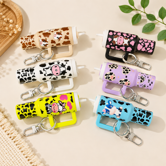 Cow Print Tumbler Fidget Keychain – Pressable Bag Charm