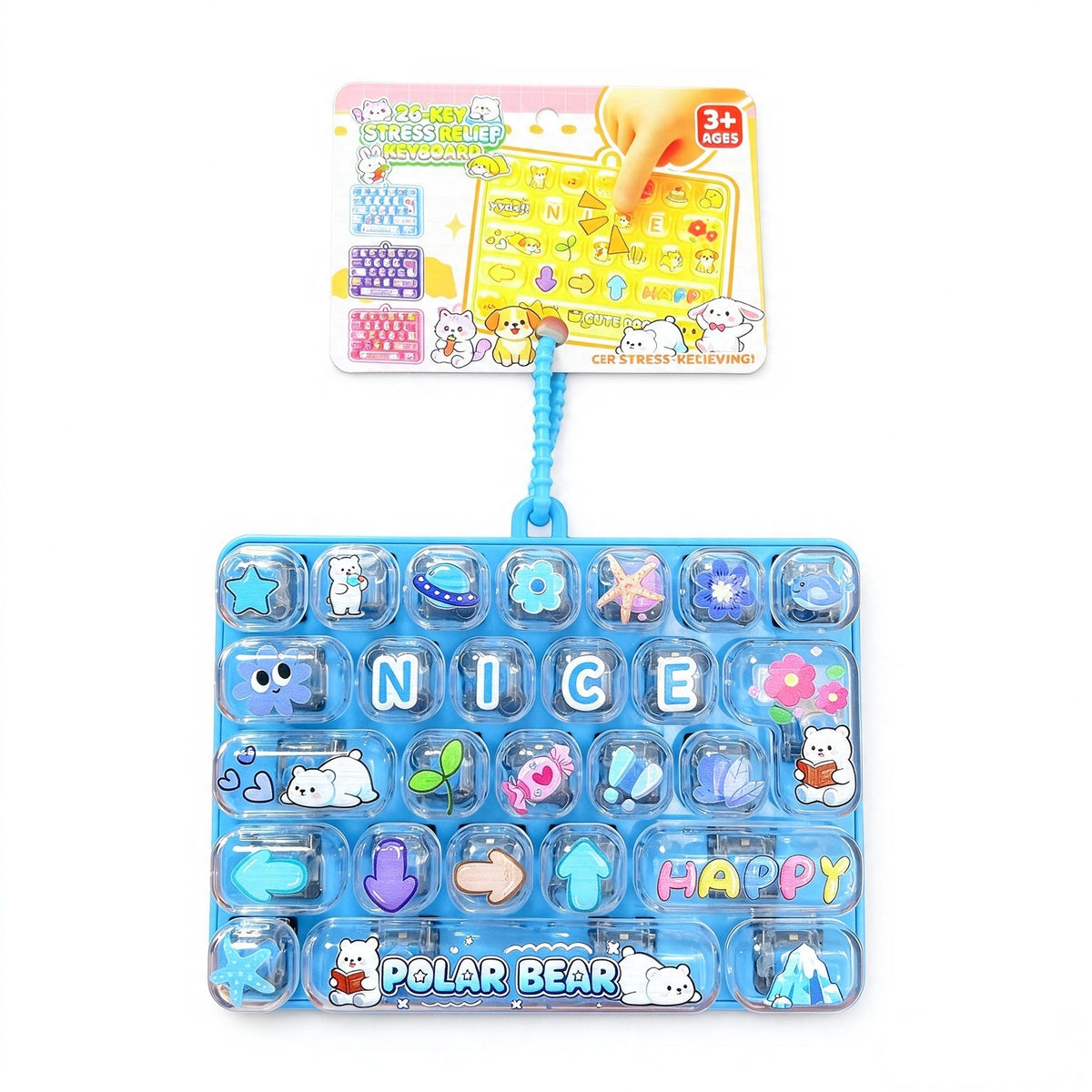 Transparent Dual-Color 26-Key Fidget Keyboard Keychain – Clicky Stress Relief Toy
