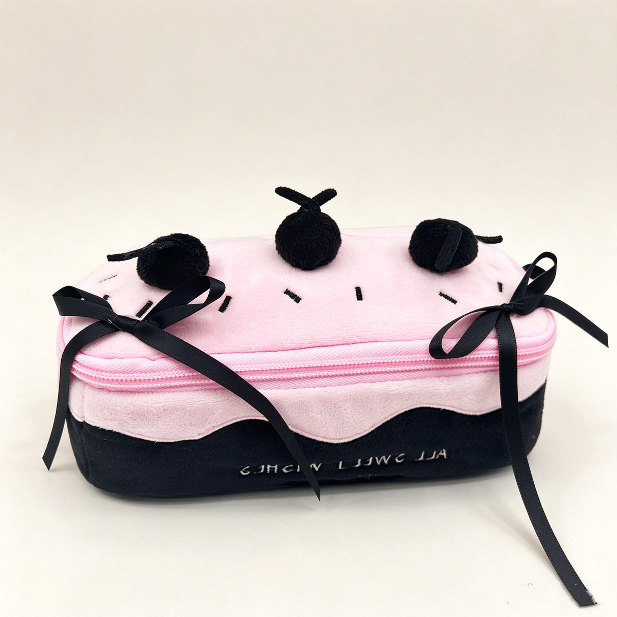 Cherry Cake Plush Cosmetic Bag & Pencil Pouch – Cute Zipper Makeup Organizer and Stationery Case