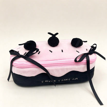 Cherry Cake Plush Cosmetic Bag & Pencil Pouch – Cute Zipper Makeup Organizer and Stationery Case
